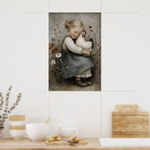 Girl Hugs Chicken Printable, Rooster Rustic Poster (Küche)