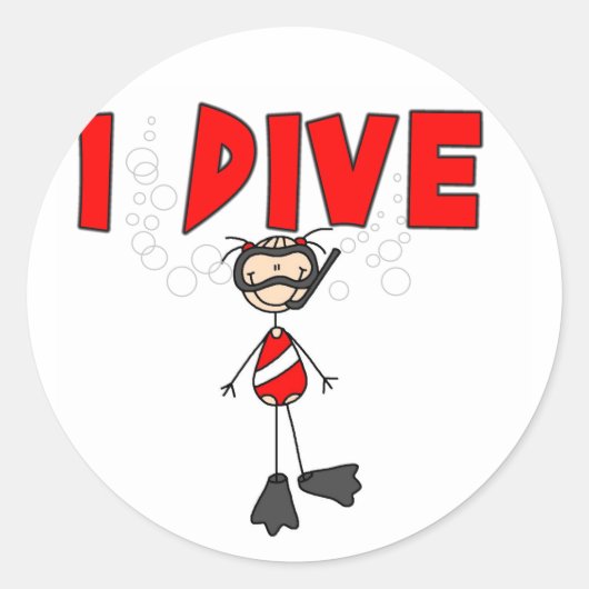 Girl I Dive T - Shirt und Geschenke Runder Aufkleber (Vorderseite)