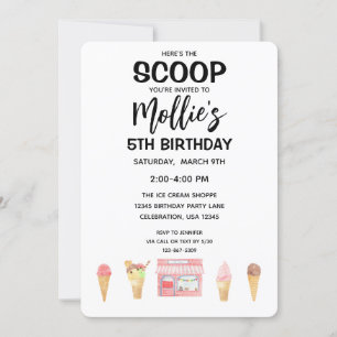 Girl Ice Cream Cone Pink Party Einladung