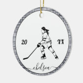 Girl Ice Hockey Player Dated Year & Name Grau Spor Keramik Ornament (Links)