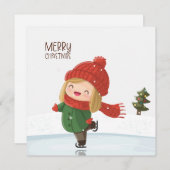 Girl ice skating at Christmas Feiertagskarte (Vorne/Hinten)