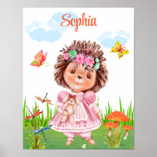 Girl-Igel im Garten mit Namenspopster Poster