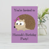 Girl Igel Party Einladung (Stehend Vorderseite)