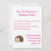 Girl Igel Party Einladung (Rückseite)