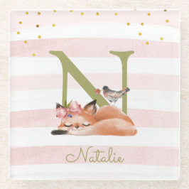 Girl Illustration Gold Glitzer Pink Floral Sweet Glasuntersetzer