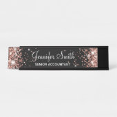 Girl Imitats Rose Gold Glitzer Black Schreibtischnamensplakette (Vorderseite )