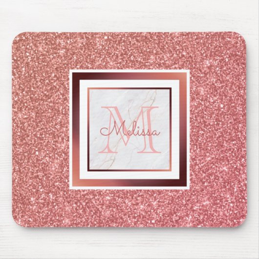 Girl Imitats Rose Gold Glitzer Monogram Name Mousepad (Vorne)