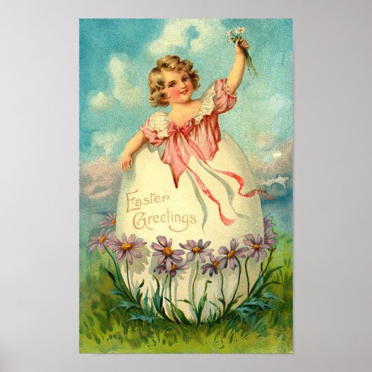 Girl In Egg Vintage Easter Poster (Vorne)