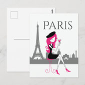 Girl in einem Café im Pariser Chic Eiffelturm Postkarte (Vorne/Hinten)