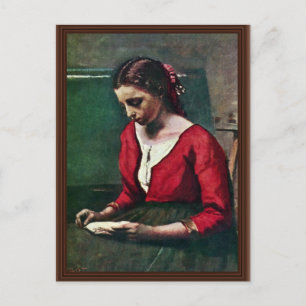 Girl in einem roten Jersey von Corot Jean-Baptist  Postkarte