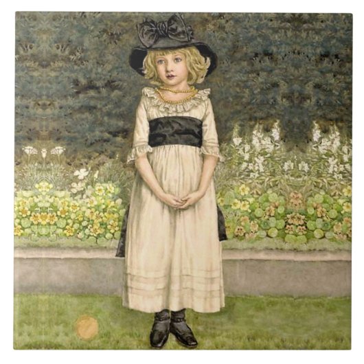 Girl in Garden Kate Greenaway Fliese (Vorderseite)