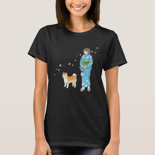 Girl In Kimono & A Shiba Inu Enjoying A Breath Of T-Shirt (Vorderseite)