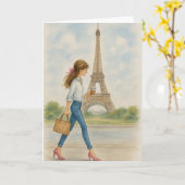 Girl in Paris Karte (Gelbe Blume)