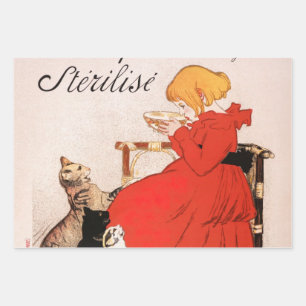 Girl in Red Dress Drink Milk Steinlen Poster Geschenkpapier Set