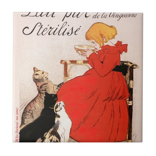Girl in Red Dress Drinking Milk Steinlen Poster Fliese (Vorderseite)