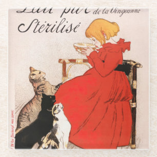 Girl in Red Dress Drinking Milk Steinlen Poster Glasuntersetzer
