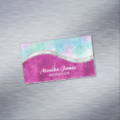 Girl Iridescent Pink Silver Imitats Glitzer Monogr Magnetische Visitenkarte (Beispiel)