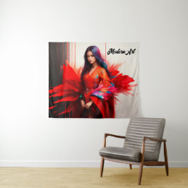 Girl Japanisch Kimono Asiatische farbige rote Blut Wandteppich