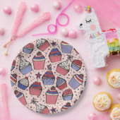 Girl July 4th Red White & Blue Patriotic Cupcakes Pappteller (Party)