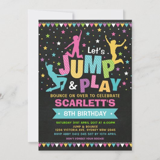 Girl JUMP Birthday Party Bounce House Trampolin Einladung (Vorderseite)