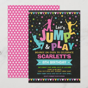 Girl JUMP Birthday Party Bounce House Trampolin Einladung