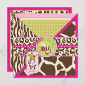 Girl-Jungle-Affe-Safari-Babydusche Einladung (Vorne/Hinten)