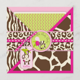 Girl-Jungle-Affe-Safari-Babydusche Einladung