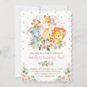 Girl Jungle Safari Tiere Wild 1. Geburtstag Einladung (Vorderseite)