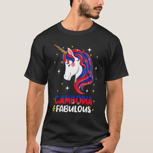 Girl Kambodscha Flag Einhornfrauen T-Shirt (Vorderseite)