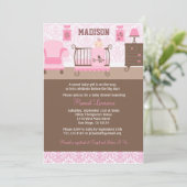 Girl Kinderzimmer Babydusche Einladung Pink Brown (Stehend Vorderseite)