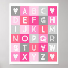 Girl Kinderzimmer Deco Alphabet Pink Gray Poster