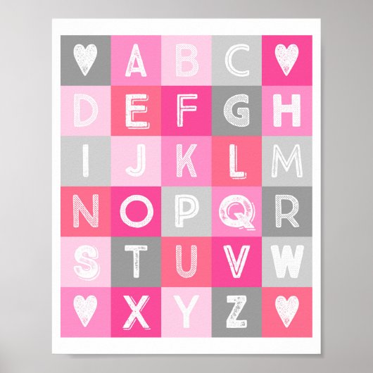 Girl Kinderzimmer Deco Alphabet Pink Gray Poster (Vorne)