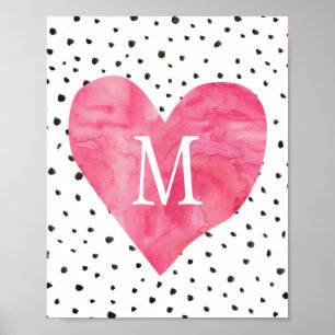 Girl-Kinderzimmer Monogram Wasserfarbe Rosa Herz Poster
