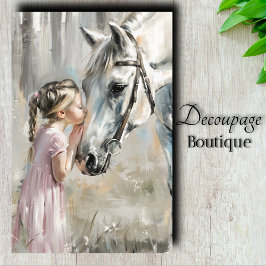 Girl Kissing White Horse Decoupage Seidenpapier