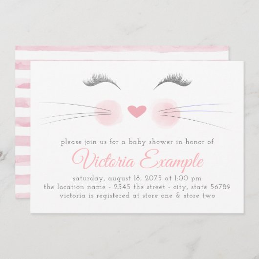 Girl Kitten Cat Babydusche Einladung (Vorne/Hinten)