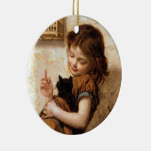 Girl, Kitty Cat & Bird - Vintage Malerei Keramikornament (Rechts)