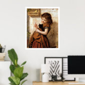 Girl, Kitty Cat & Bird Vintage Poster (Heimbüro)