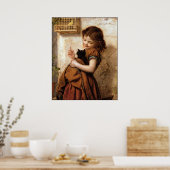 Girl, Kitty Cat & Bird Vintage Poster Print (Küche)