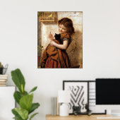 Girl, Kitty Cat & Bird Vintage Poster Print (Heimbüro)