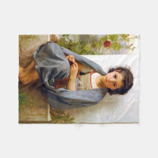 Girl Knitting, Bouguereau Fleecedecke (Vorderseite (Horizontal))