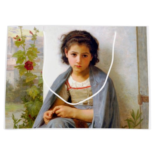 Girl Knitting, Bouguereau Große Geschenktüte (Vorderseite)