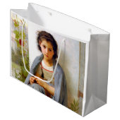 Girl Knitting, Bouguereau Große Geschenktüte (Vorderseite Schrägansicht)