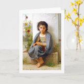 Girl Knitting, Bouguereau Karte (Gelbe Blume)