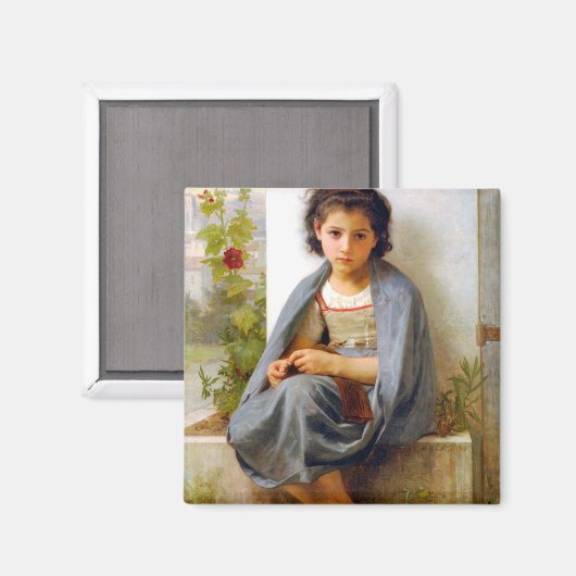 Girl Knitting, Bouguereau Magnet (Vorderseite/Rückseite)