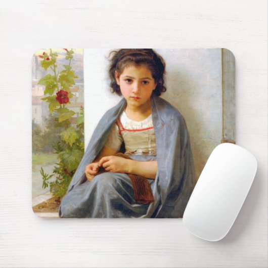 Girl Knitting, Bouguereau Mousepad (Mit Mouse)