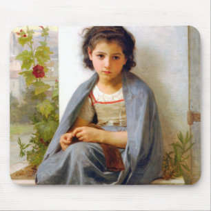 Girl Knitting, Bouguereau Mousepad