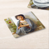 Girl Knitting, Bouguereau Rechteckiger Pappuntersetzer (angewinkelt)