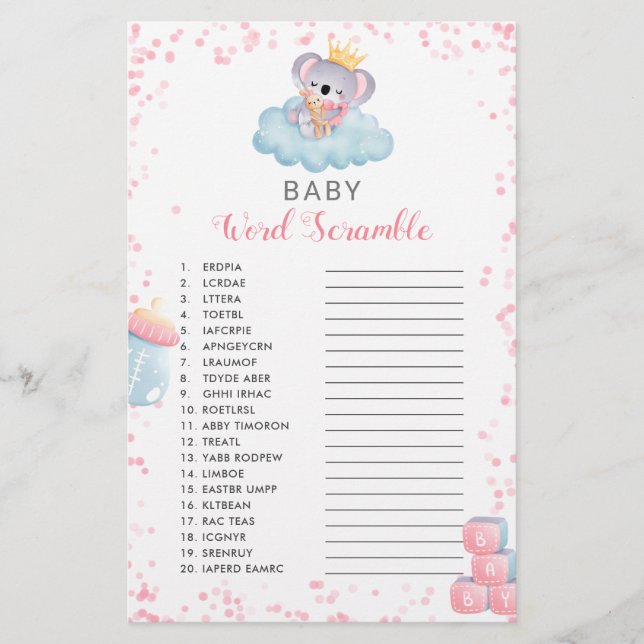 Girl Koala Bear Baby Word Scramble Showspiel (Vorderseite)