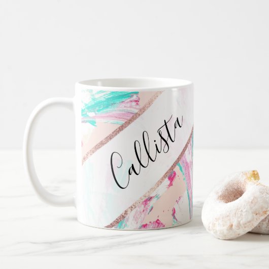 Girl Künstlerisch Pink Aquamarine Akryllische Abst Kaffeetasse (Mit Donut)