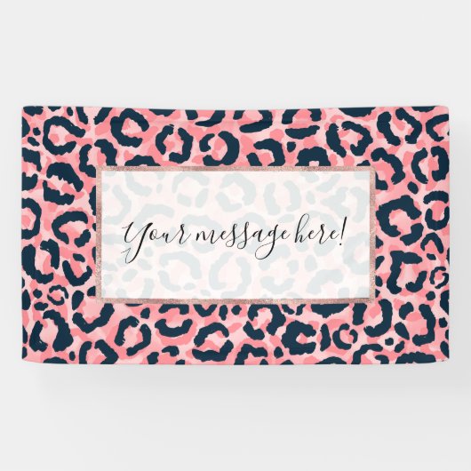 Girl Künstlerisch Pink Blue Leopard Animal Print Banner (Horizontal)